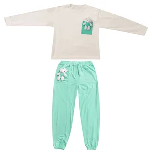 ست تی شرت آستین بلند و شلوار زنانه مدل خرس عروسک دار کد DKCOP 224 رنگ سبز