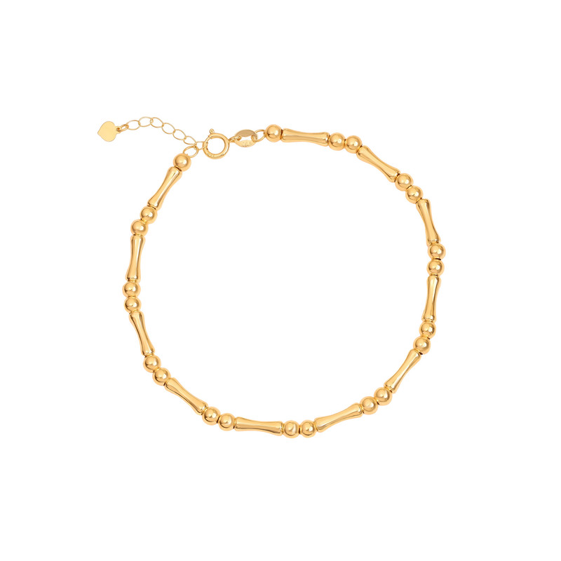 دستبند زنجیری طلا 18 عیار زنانه ماوی گالری مدل دو گوی و بامبو پیوسته