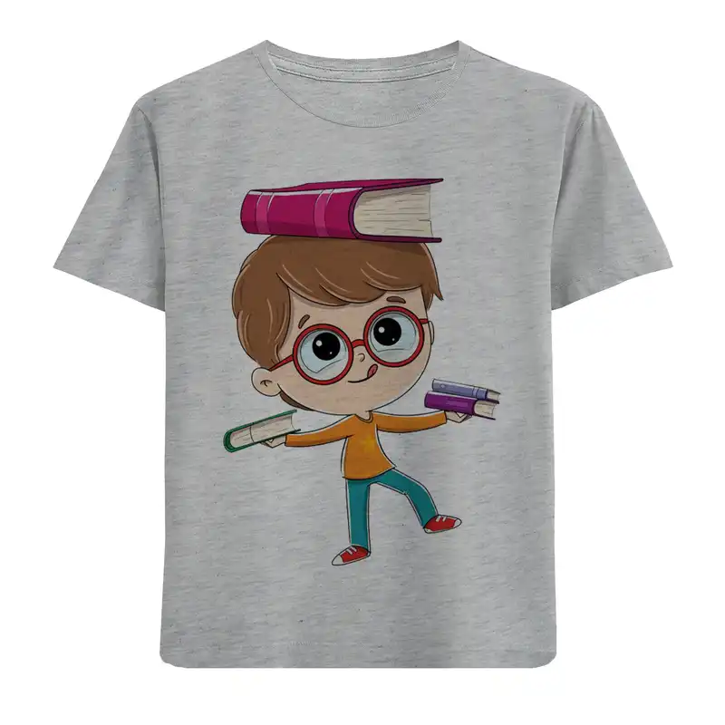 تی شرت آستین کوتاه بچگانه مدل پسر و کتاب ها F423