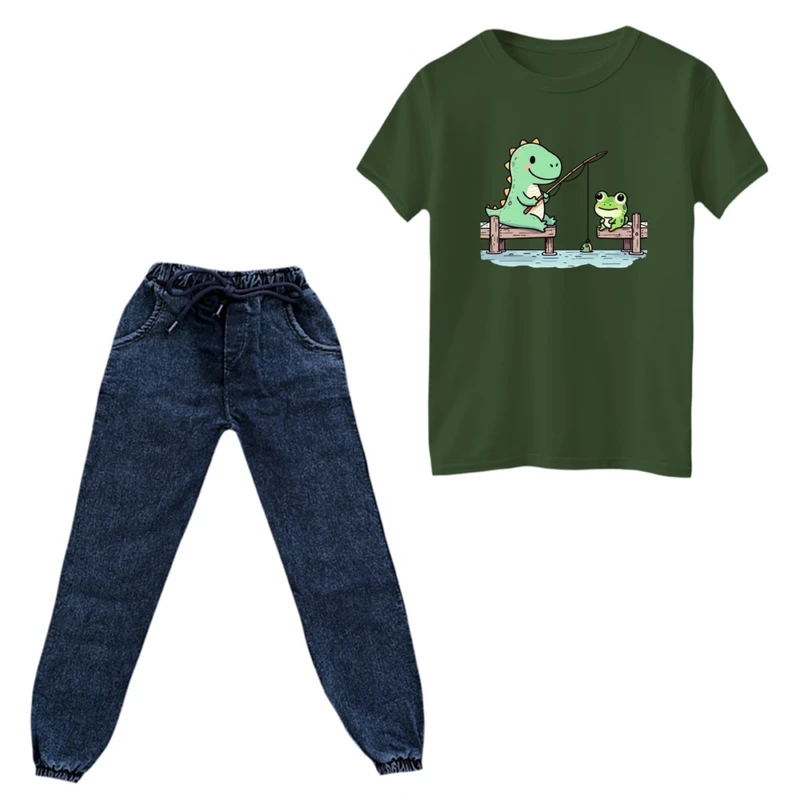 ست تی‌شرت و شلوار پسرانه مدل دایناسور کد 35