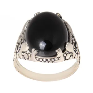 انگشتر نقره مردانه بازرگانی میلادی مدل سنگ عقیق یمنی رکاب دست ساز سیاه قلم کد AM_2203