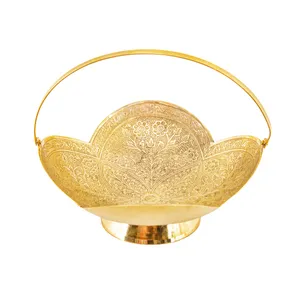 میوه خوری برنجی مدل  نیم پایه دسته دار طرح 4 پر کد 7289