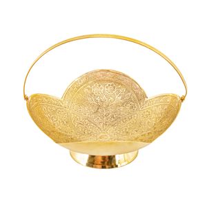میوه خوری برنجی مدل  نیم پایه دسته دار طرح 4 پر کد 7289