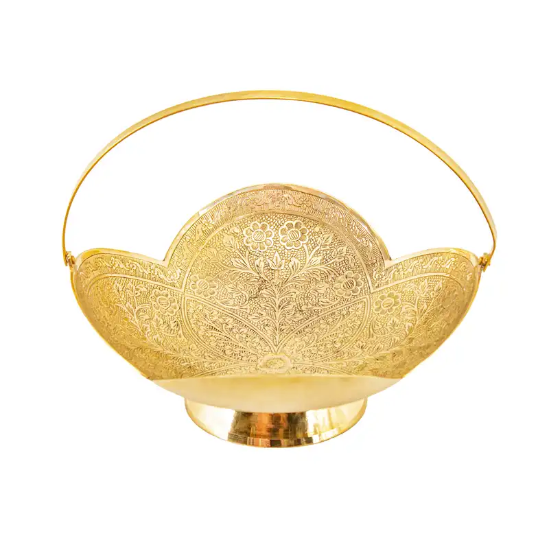 میوه خوری برنجی مدل نیم پایه دسته دار طرح 4 پر کد 7289