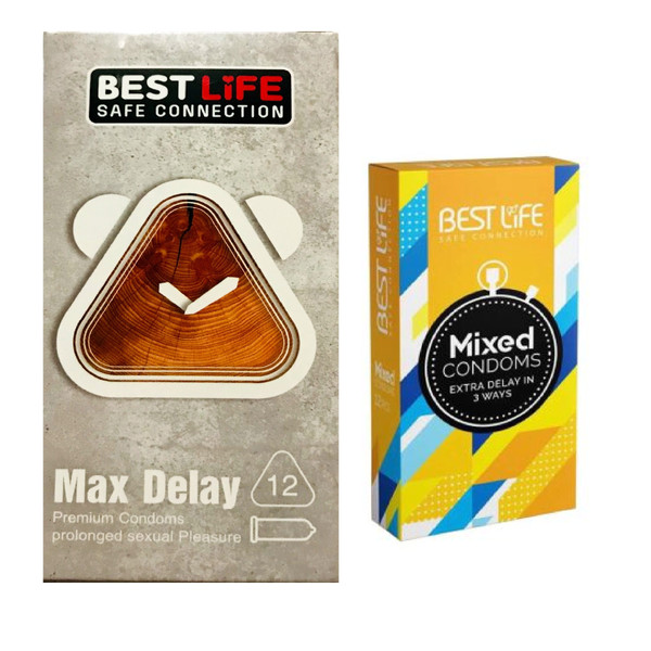 کاندوم بست لایف مدل Max Delay بسته 12 عددی به همراه کاندوم بست لایف مدل Mixed بسته 12 عددی