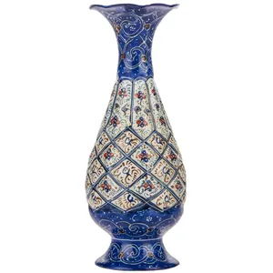 گلدان مسی میناکاری شده اثر سلطانی طرح 1 ارتفاع 16 سانتی متر