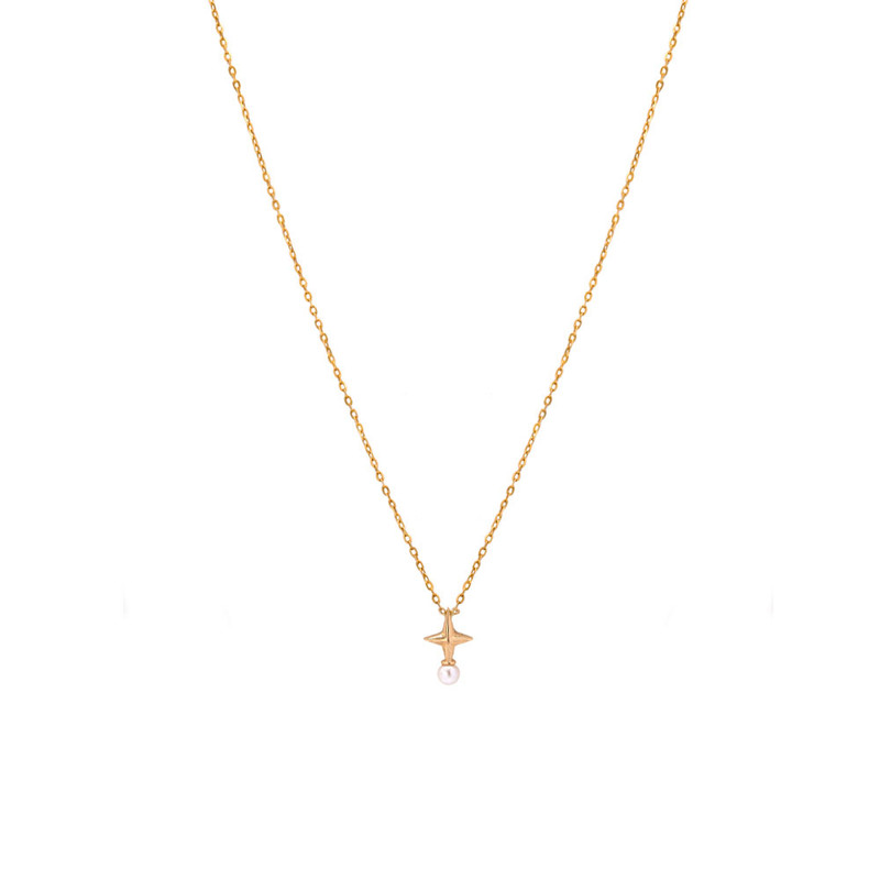 گردنبند طلا 18 عیار زنانه الی گالری مدل ستاره قطبی و مروارید