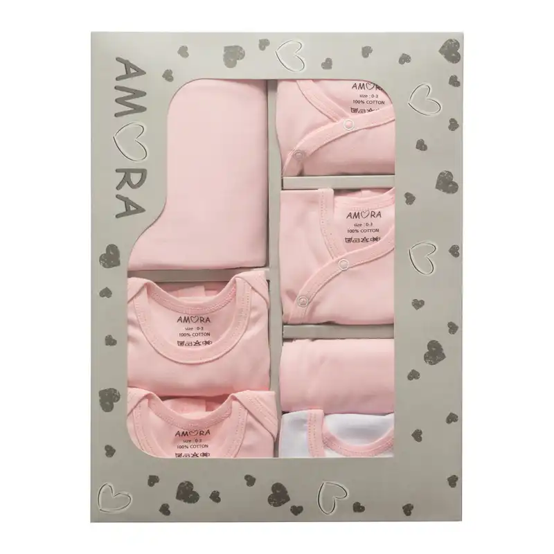 ست 19 تکه لباس نوزادی آمورا مدل sensitive رنگ صورتی
