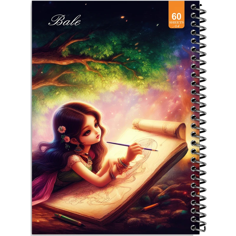 دفتر نقاشی 60 برگ انتشارات بله طرح فانتزی دختر نقاش کد A4-O72