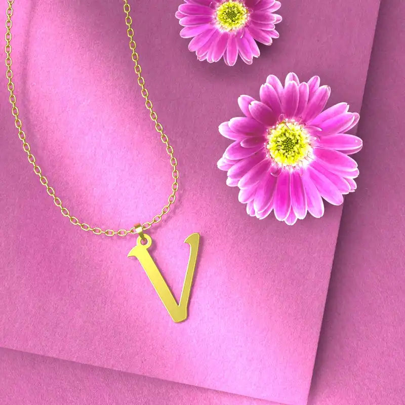 گردنبند طلا 18 عیار زنانه مدوپد مدل حرف V کد H3-1-1334