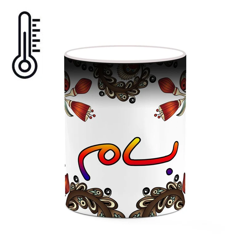 ماگ حرارتی کاکتی مدل اسم بسام طرح سنتی گل و بته کد mgh44167