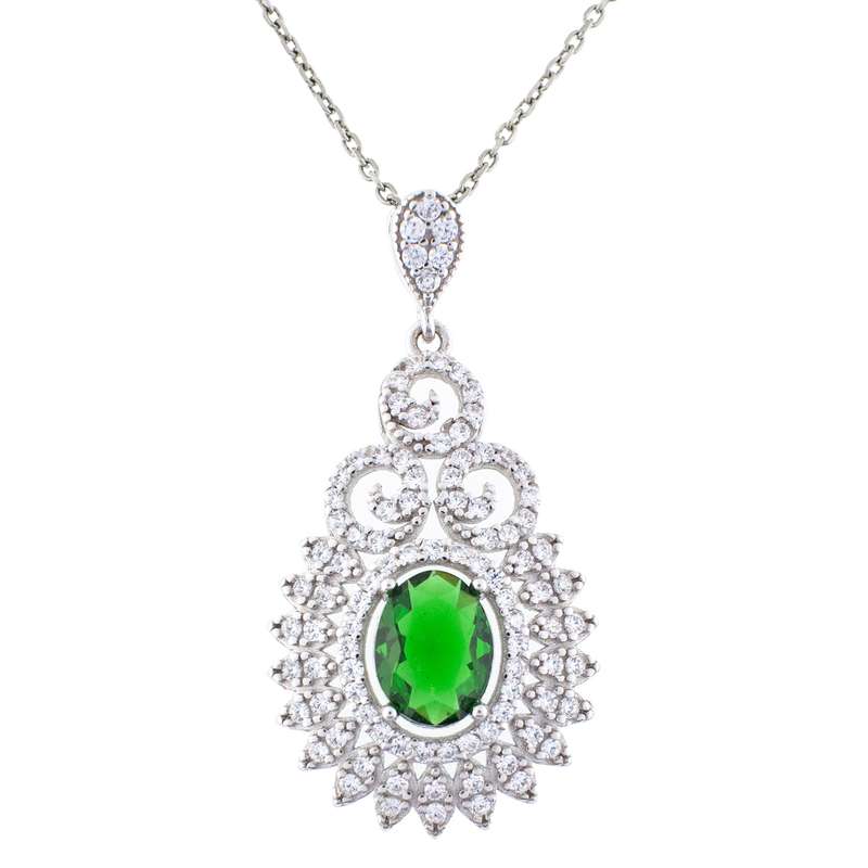 گردنبند نقره زنانه مدل زمرد AMT-M118