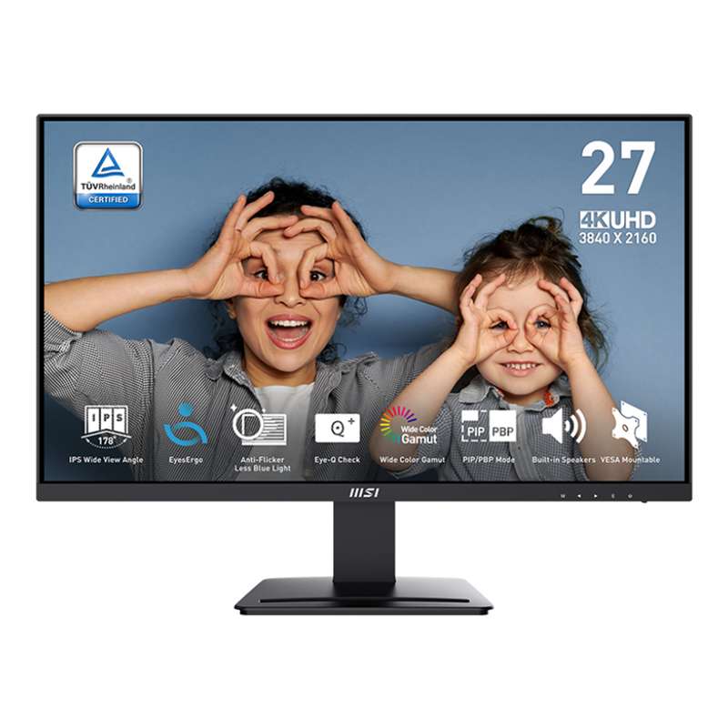 مانیتور 27 اینچ ام اس آی مدل PRO MP273U، رزولوشن 4K UHD، پنل IPS، نرخ بروزرسانی 60 هرتز، با نسبت تصویر 16:9، دارای اسپیکر داخلی، دارای پورت HDMI و DisplayPort و خروجی هدفون مانیتور 27 اینچ ام اس آی مدل PRO MP273U، رزولوشن 4K UHD، پنل IPS، نرخ بروزرسانی 60 هرتز، با نسبت تصویر 16:9، دارای اسپیکر داخلی، دارای پورت HDMI و DisplayPort و خروجی هدفون