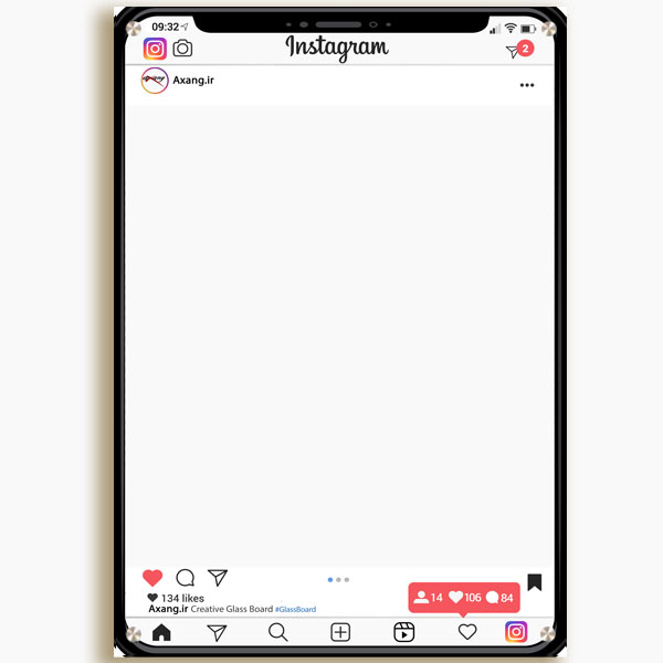 تخته وایت برد شیشه‌ ای عکسنگ طرح اینستاگرام مدل  AXANG-INSTA سایز 120x80 سانتی متر