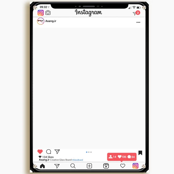 تخته وایت برد شیشه‌ ای عکسنگ طرح اینستاگرام مدل AXANG-INSTA سایز 100x70 سانتی متر
