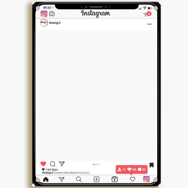 تخته وایت برد شیشه‌ ای عکسنگ طرح اینستاگرام مدل AXANG-INSTA سایز 100x70 سانتی متر