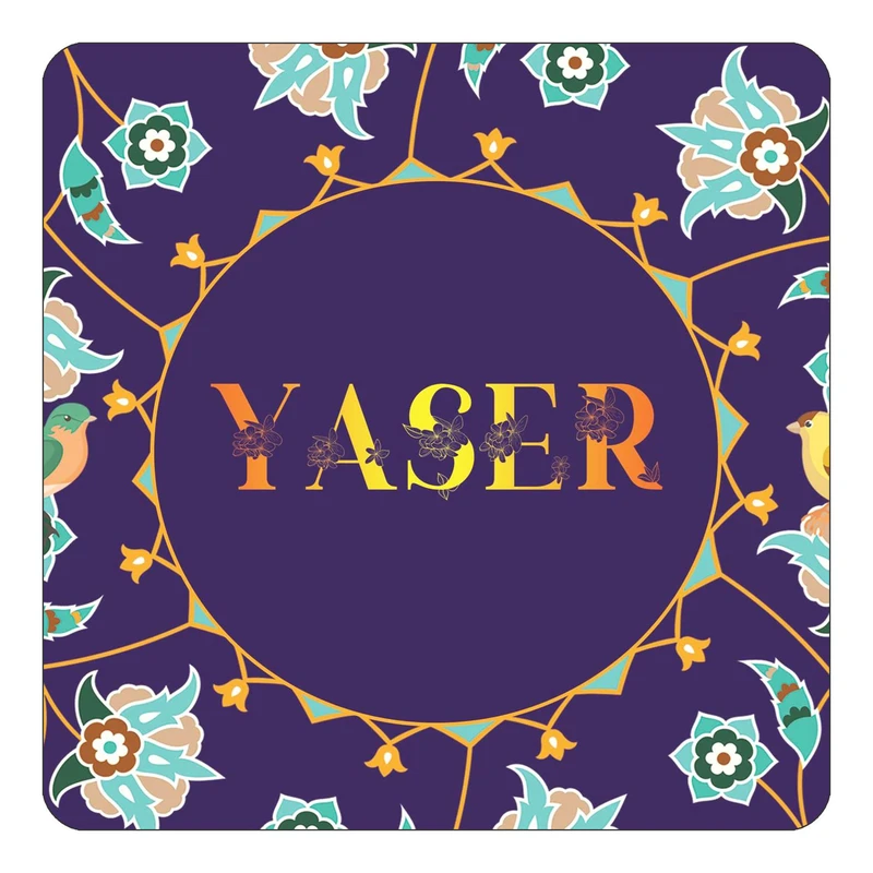 مگنت کاکتی طرح اسم یاسر yaser مدل گل و بلبل کد mg18879