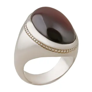 انگشتر نقره مردانه بازرگانی میلادی مدل رکاب دست ساز فیلی سنگ عقیق یمنی کهنه کد AM_2818