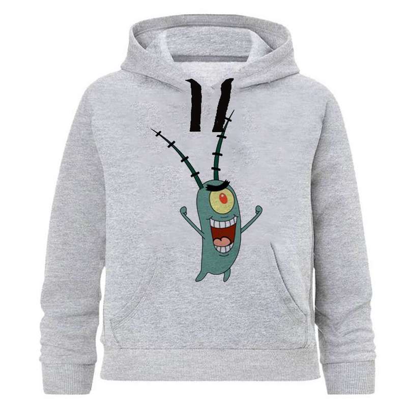 هودی پسرانه طرح باب اسفنجی کد B4 رنگ طوسی