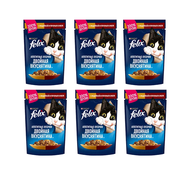 پوچ گربه فلیکس مدل in Sauce با طعم بوقلمون و جگر وزن 410 گرم بسته 6 عددی