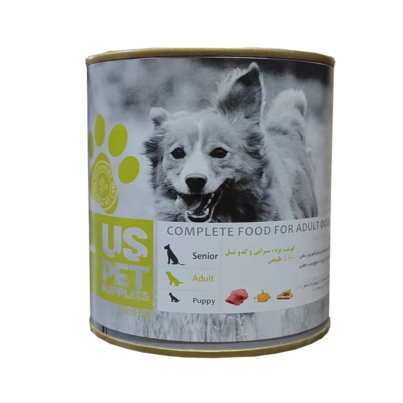 غذا کنسرو گوشت بره و سیرابی و کدوتنبل سگ بالغ یو اس پت وزن 800 گرم