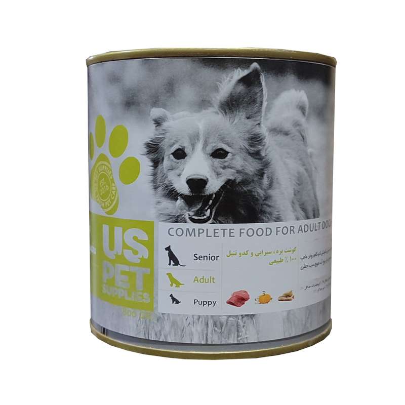 غذا کنسرو گوشت بره و سیرابی و کدوتنبل سگ بالغ یو اس پت وزن 800 گرم