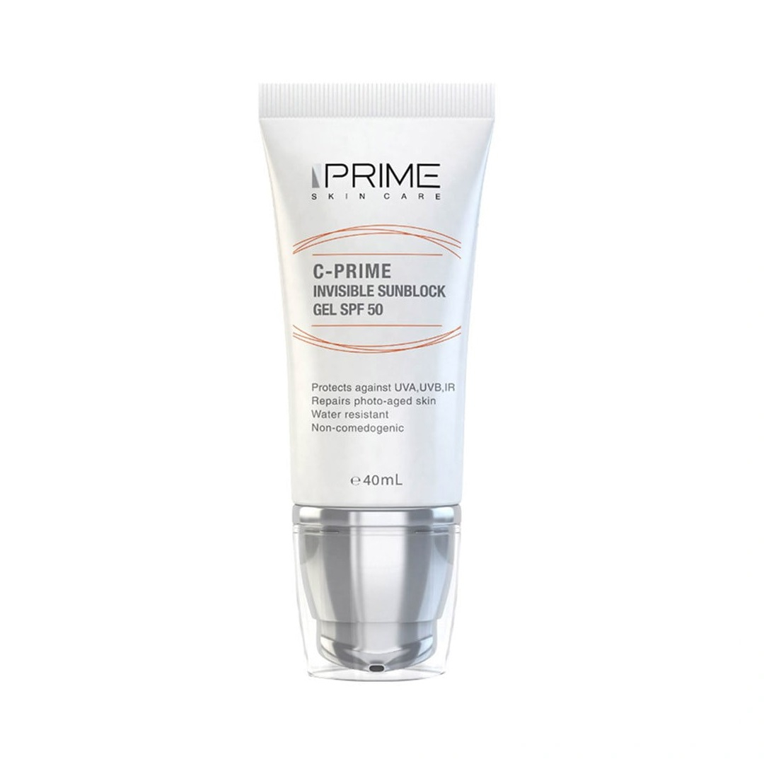 ژل ضد آفتاب بدون رنگ پرایم spf50 مدل vitaminc محافظ UVA،UVB مناسب برای انواع پوست حجم 40 میلی لیتر