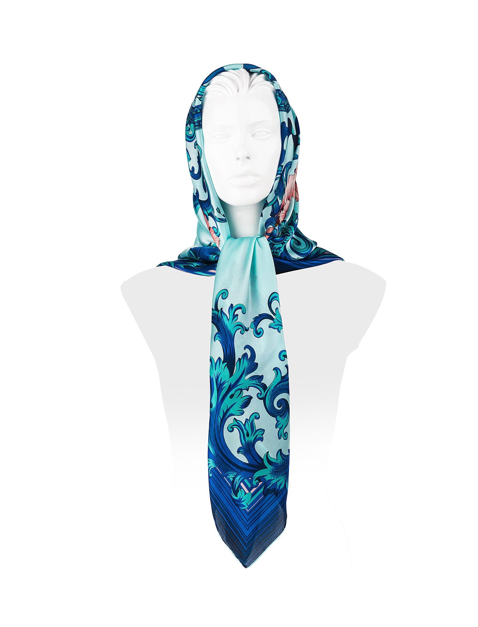 روسری ابریشمی زنانه - رزتی - آبي روشن - 1