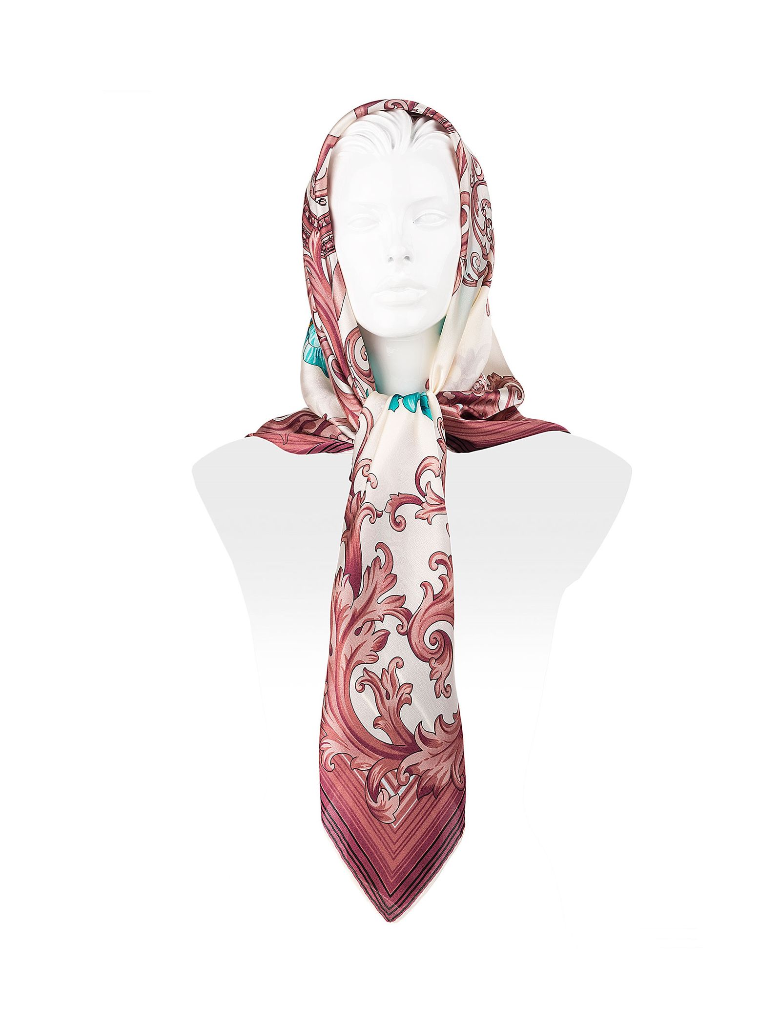 روسری ابریشمی زنانه - رزتی - سفيد و صورتي - 4
