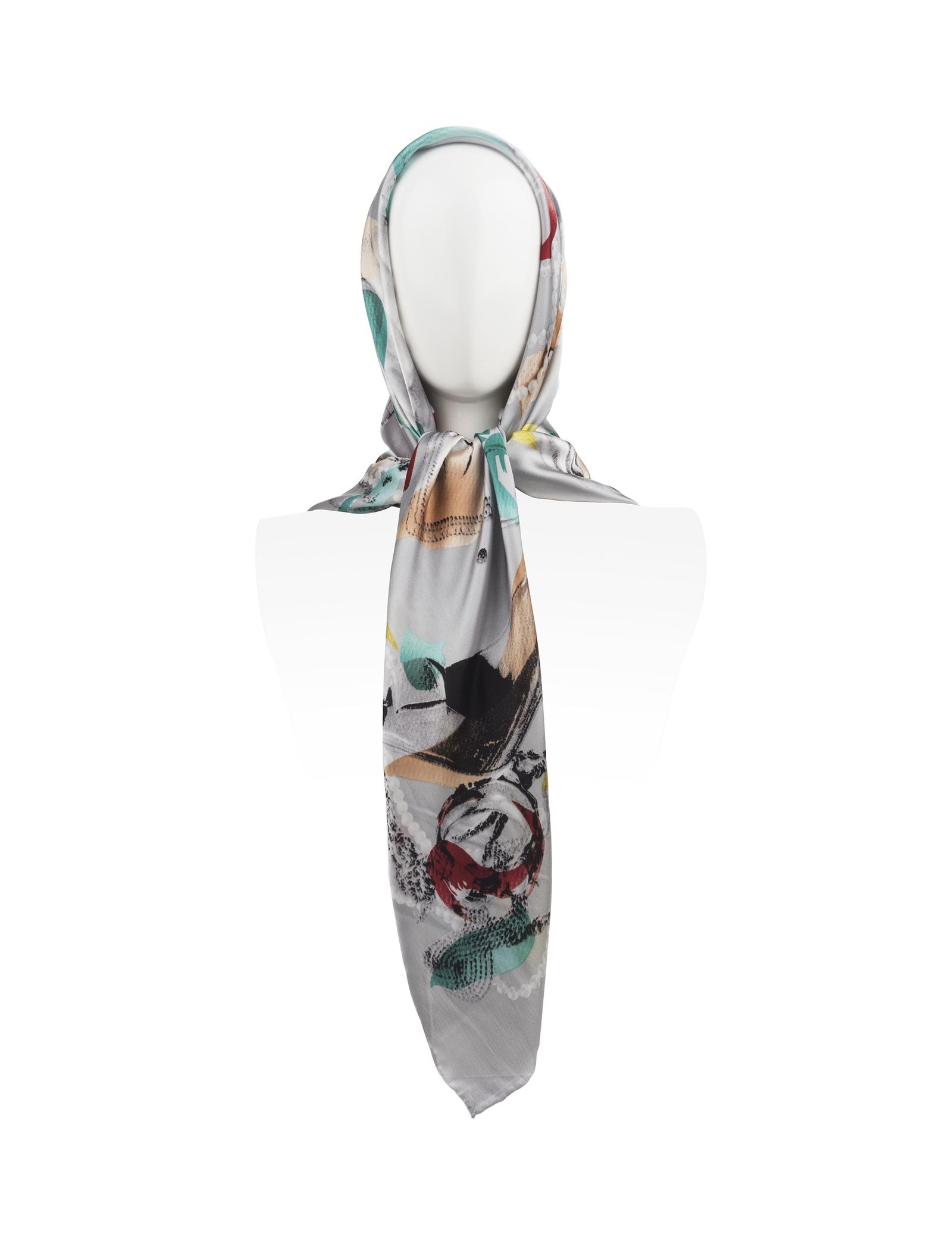 روسری ابریشمی زنانه - رزتی تک سایز - طوسي - 1