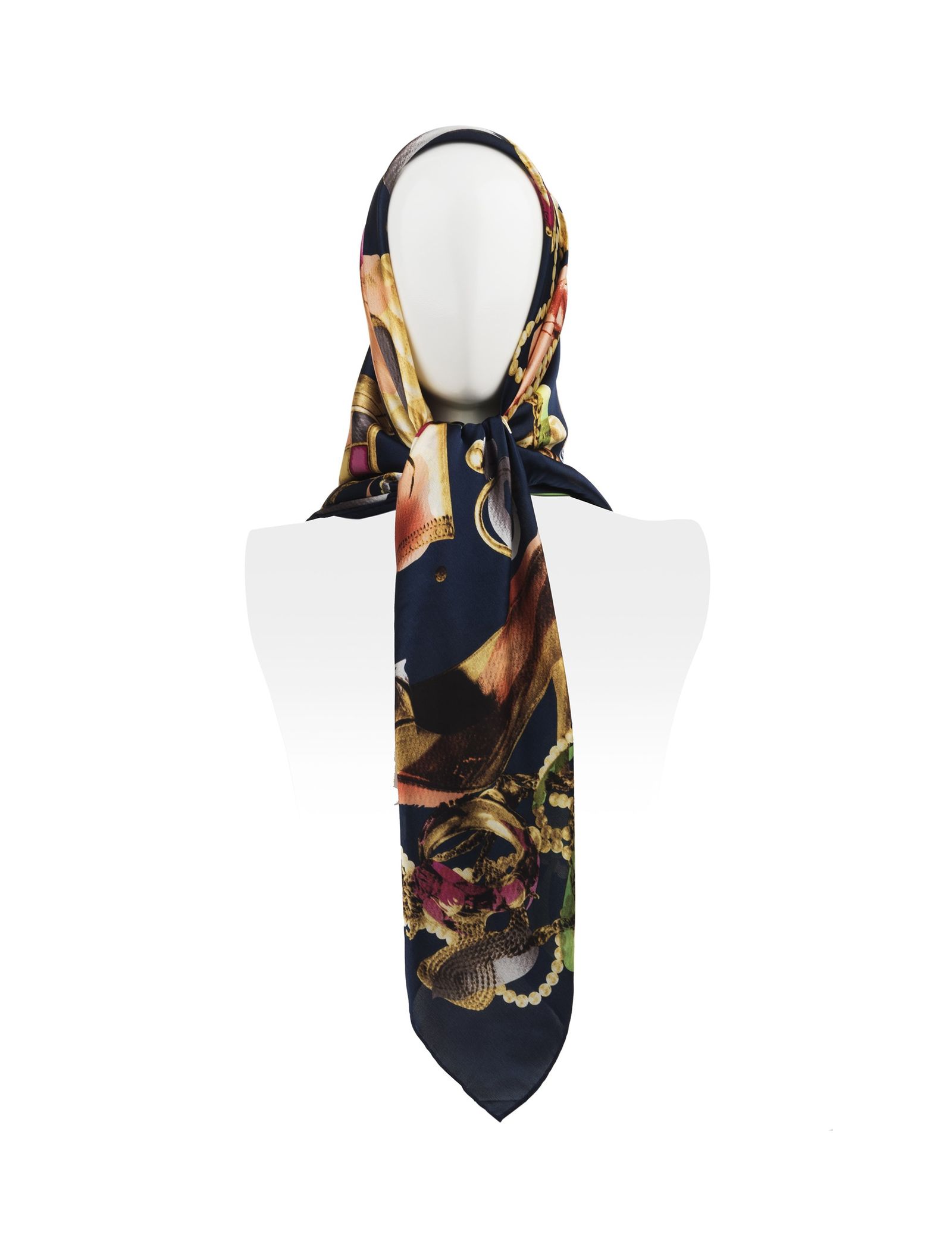روسری ابریشمی زنانه - رزتی - سرمه اي - 2