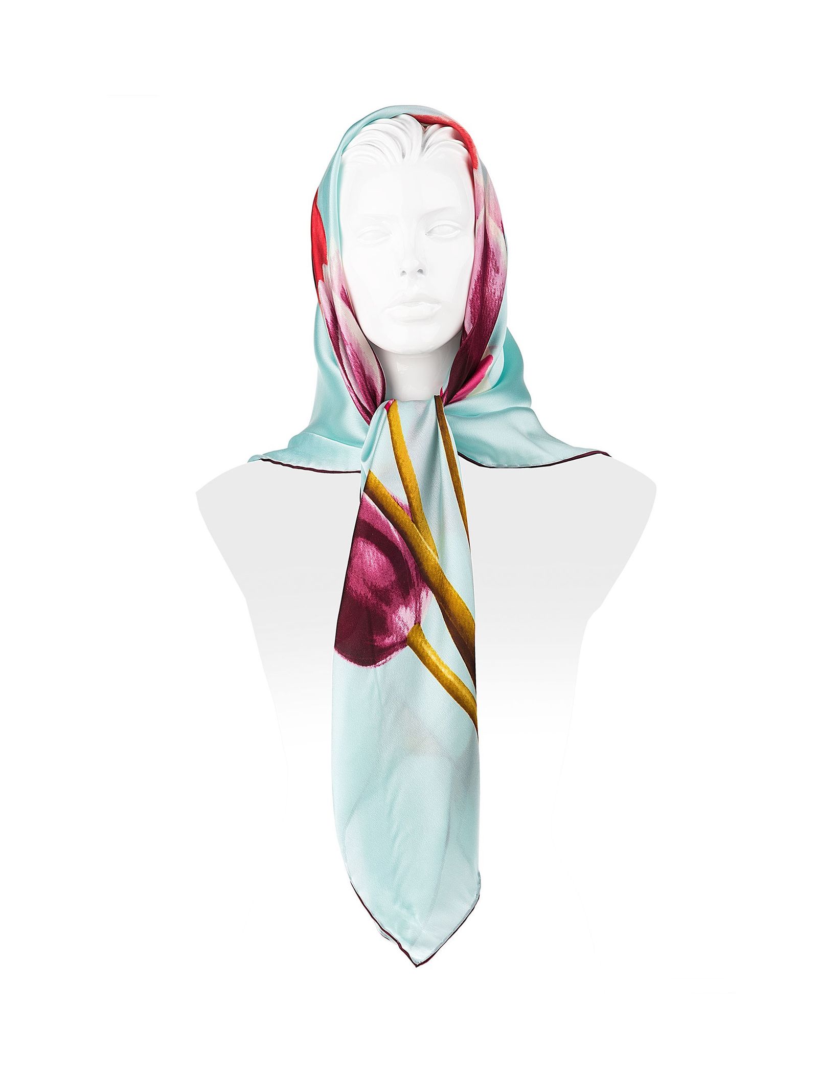 روسری ابریشمی زنانه - رزتی - آبي روشن - 1