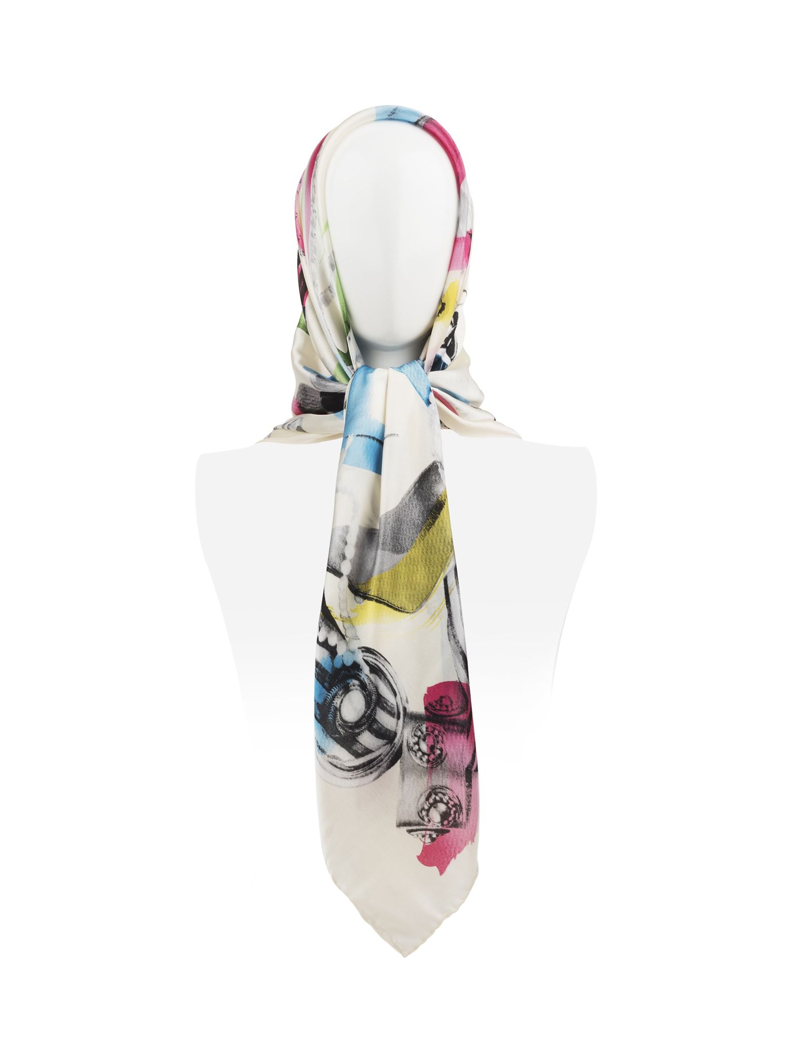 روسری ابریشمی زنانه - رزتی - سفيد - 1