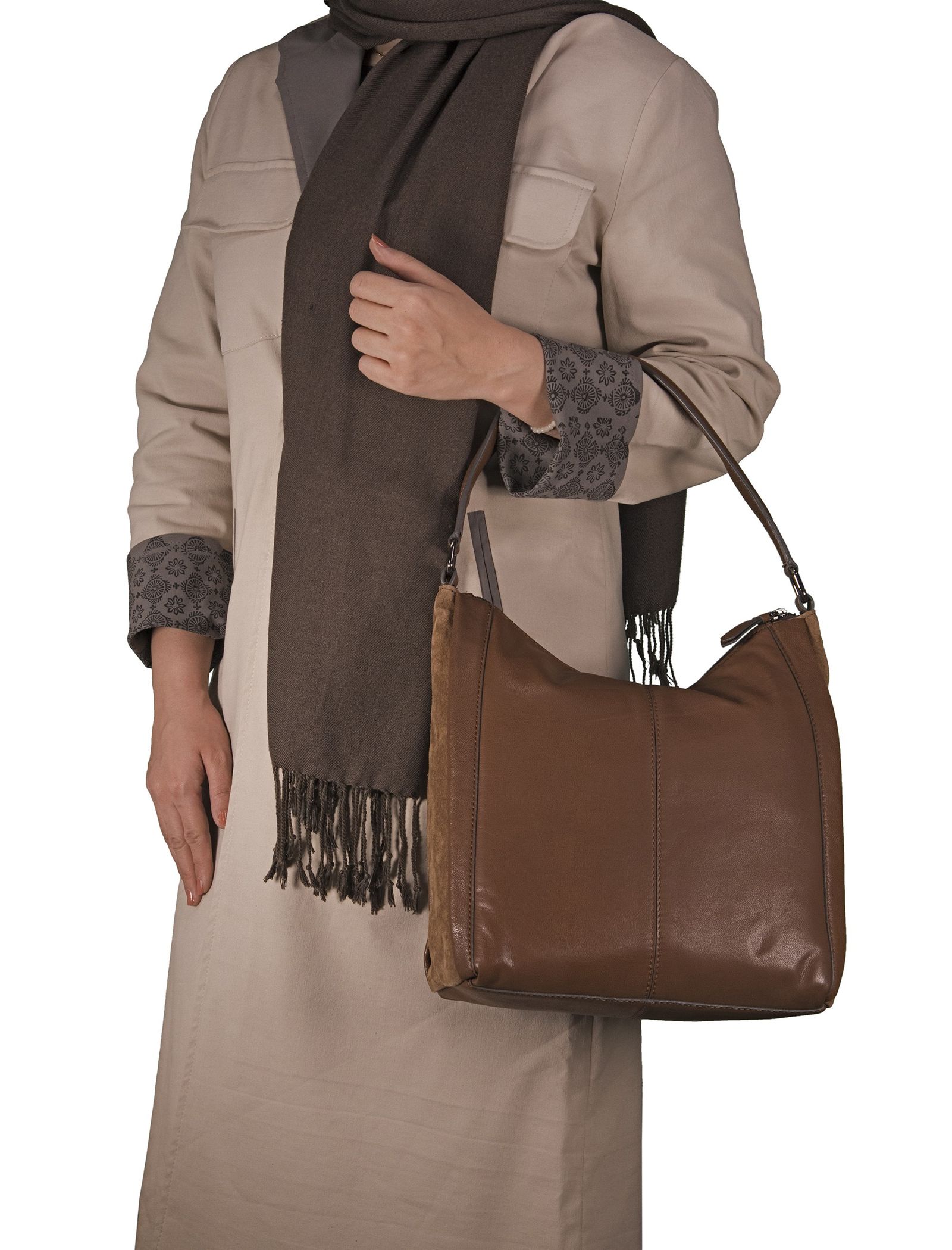 کیف دوشی چرمی زنانه - باتا - قهوه اي روشن - 7