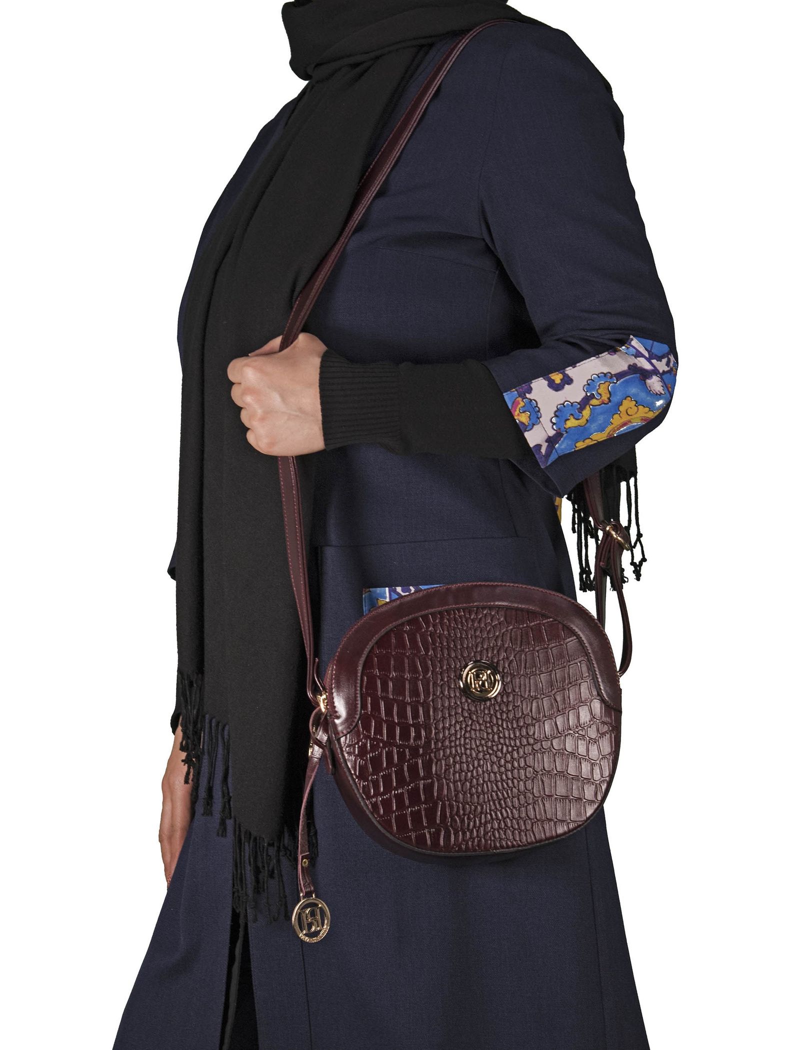کیف دوشی زنانه - پاتن چرم - زرشکي سنگي  - 8