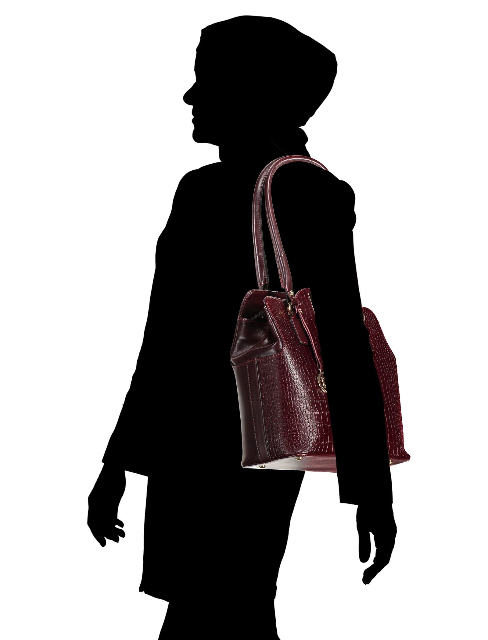 کیف دوشی روزمره زنانه - پاتن چرم - زرشکي سنگي - 7