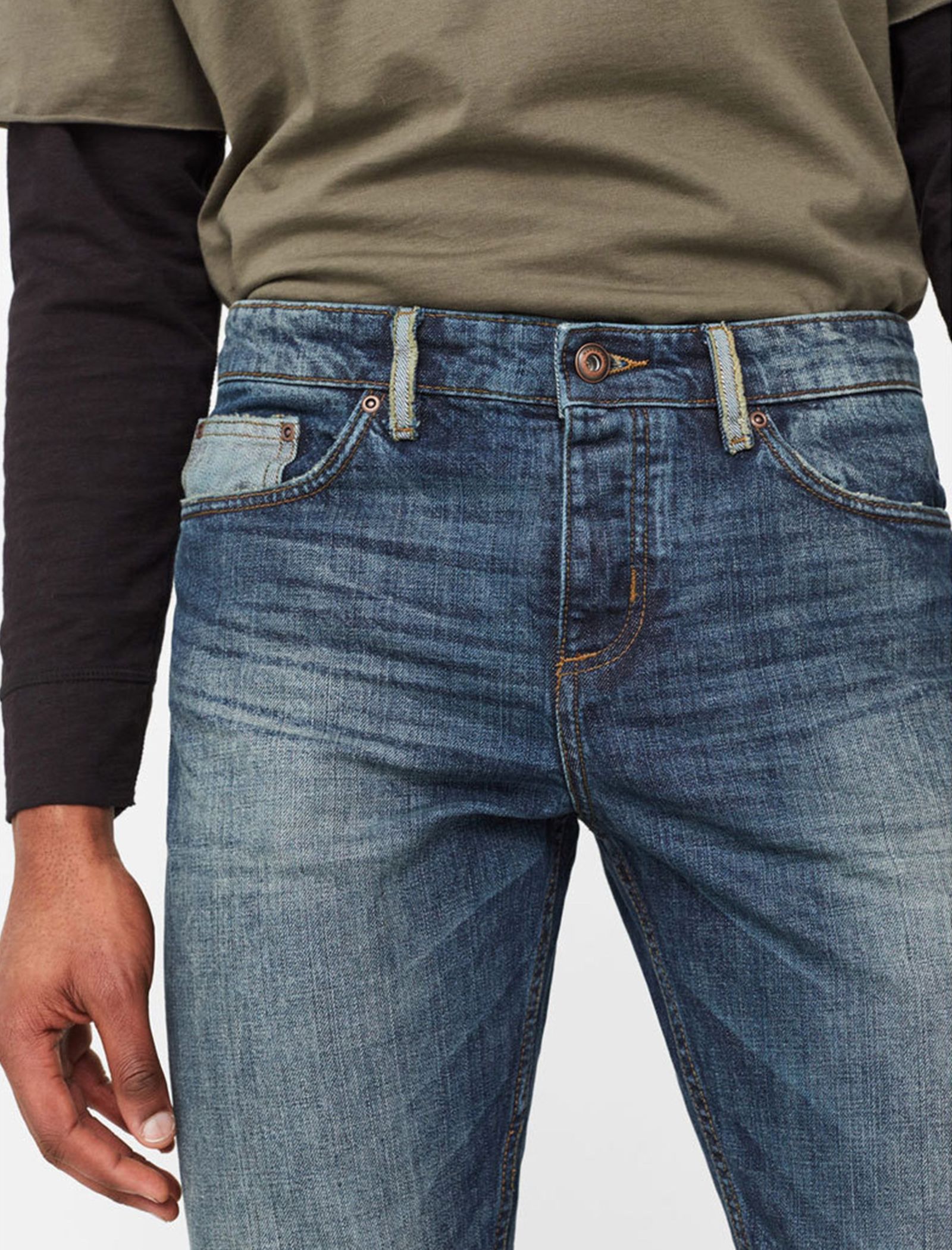 شلوار جین راسته مردانه - مانگو - آبي  - 3