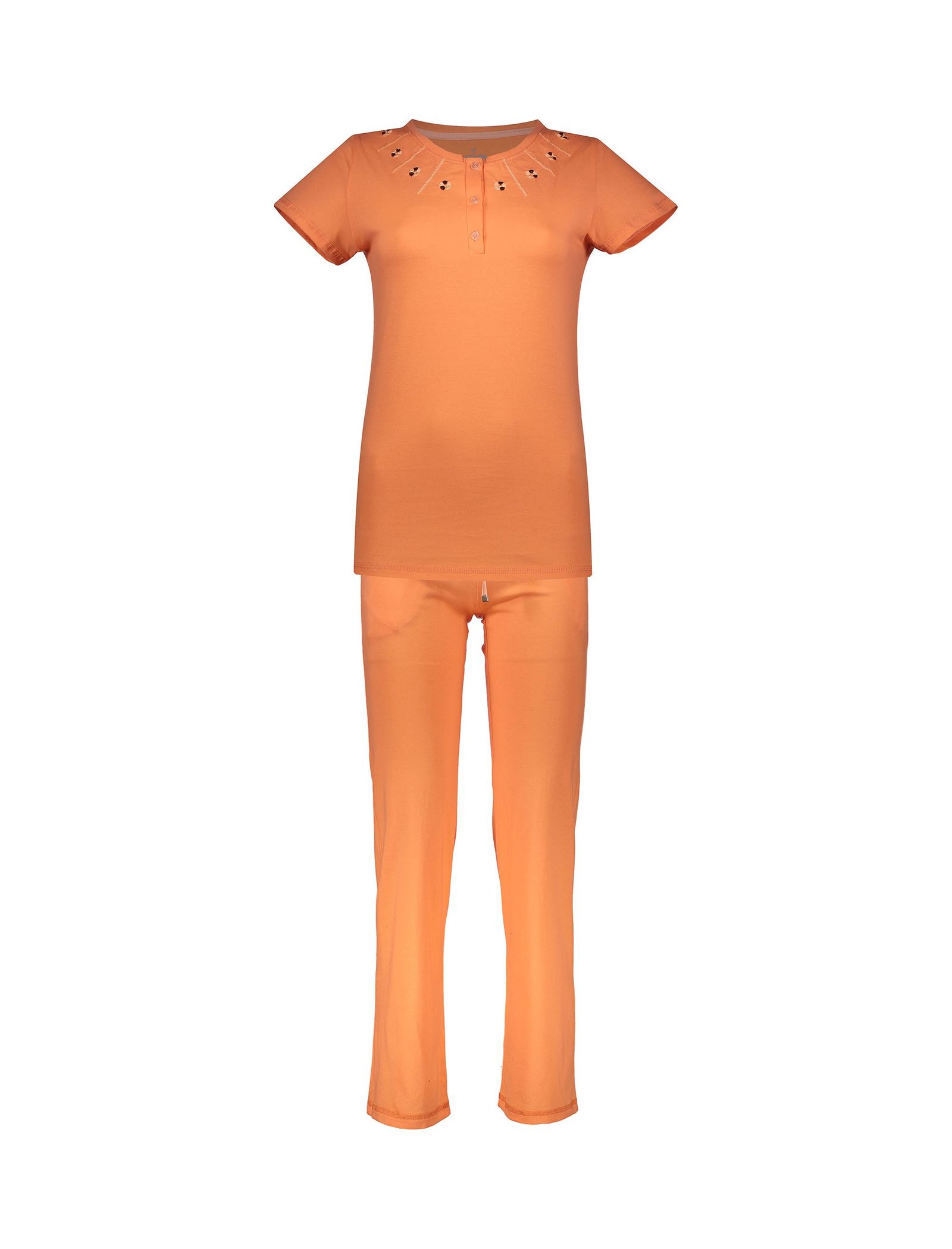 تی شرت و شلوار راحتی نخی زنانه - ناربن - نارنجي - 1