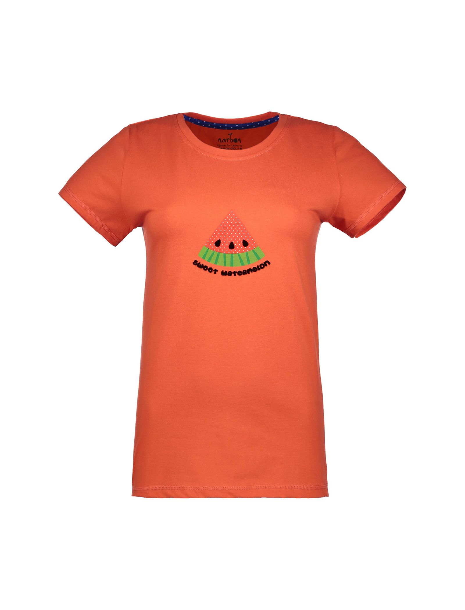 تی شرت و شلوارک راحتی نخی زنانه - ناربن - نارنجي و آبي - 3