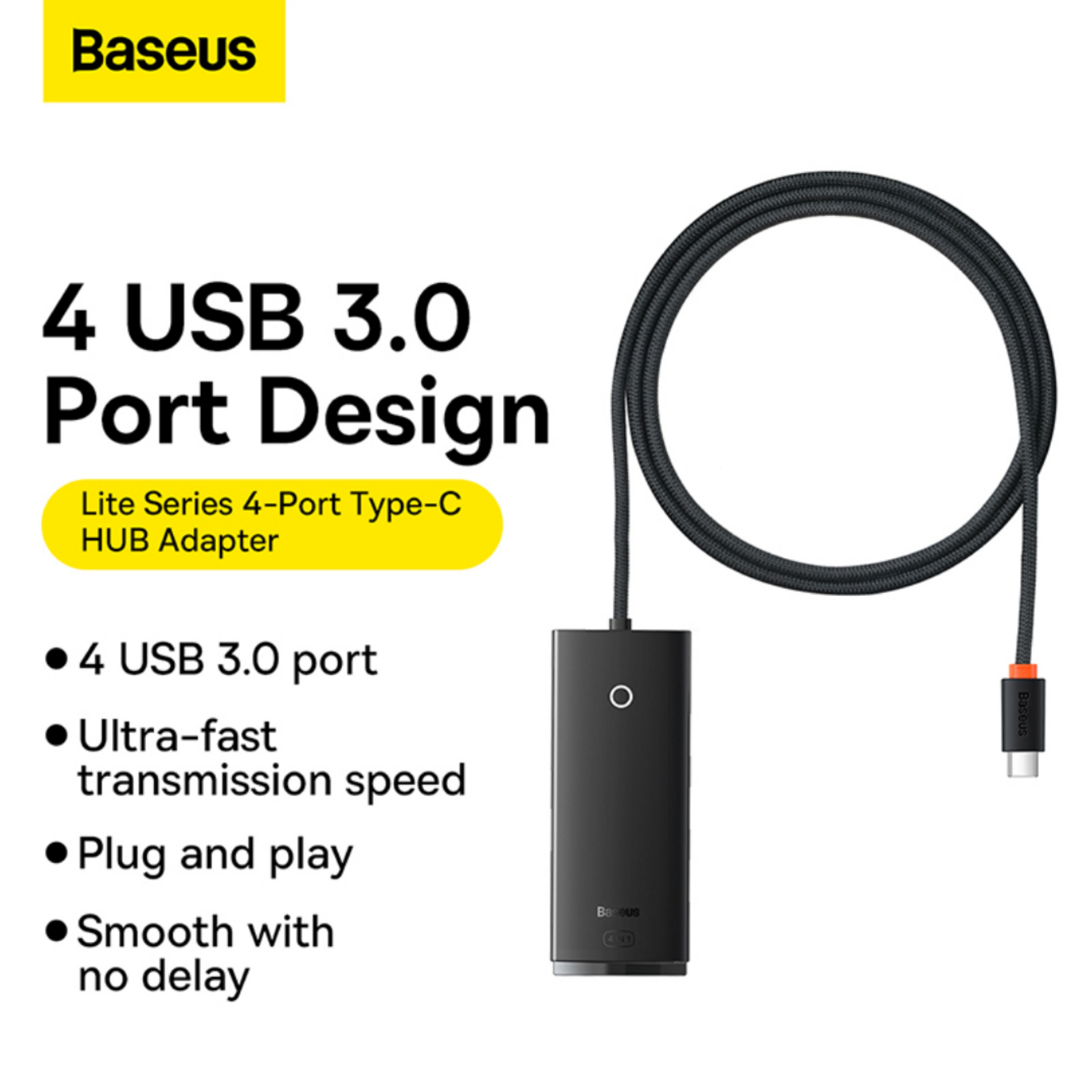 هاب 4 پورت usb3 باسئوس مدل Hub Lite Series -WKQX030501