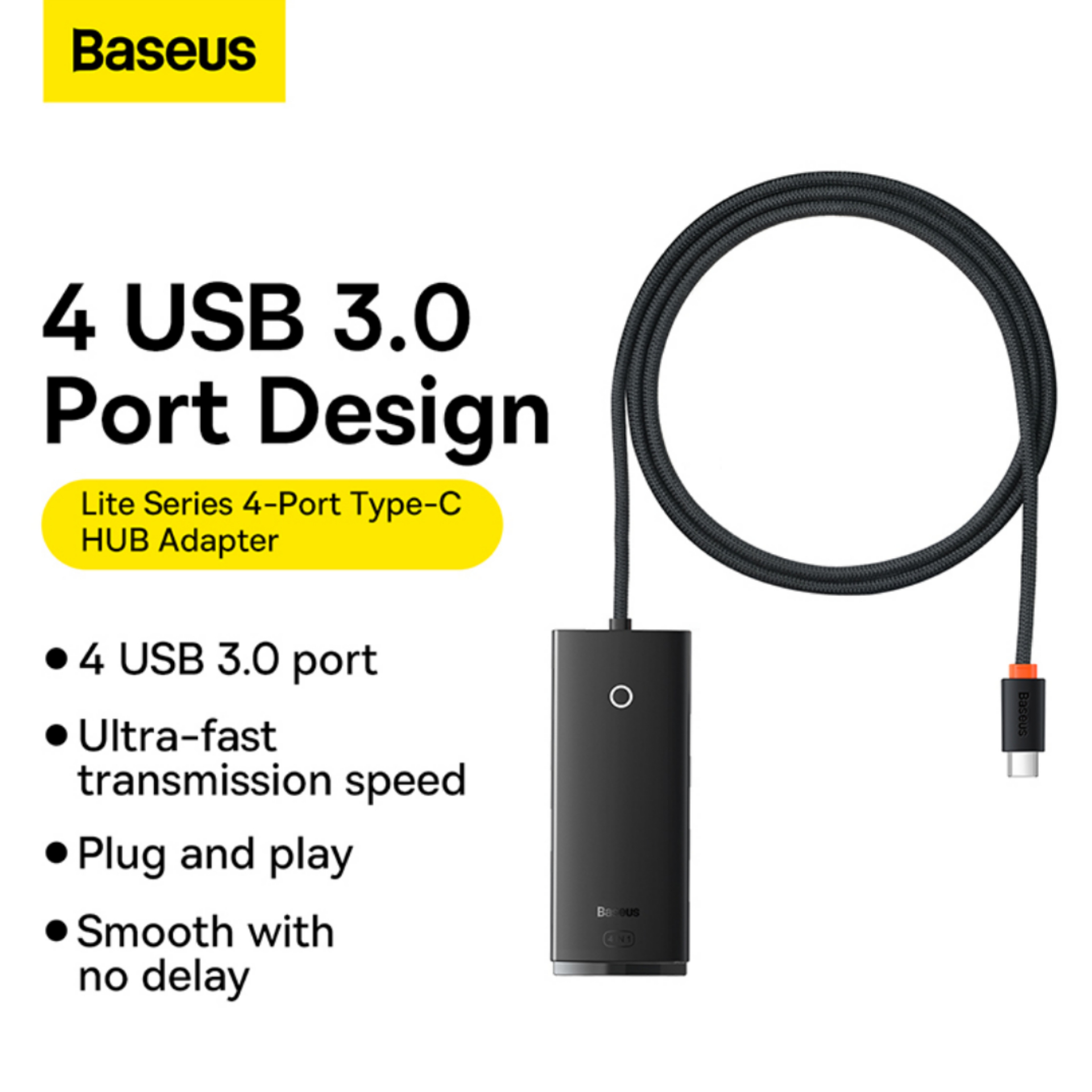 هاب 4 پورت USB -C باسئوس مدل Lite Series – WKQX03040 1m