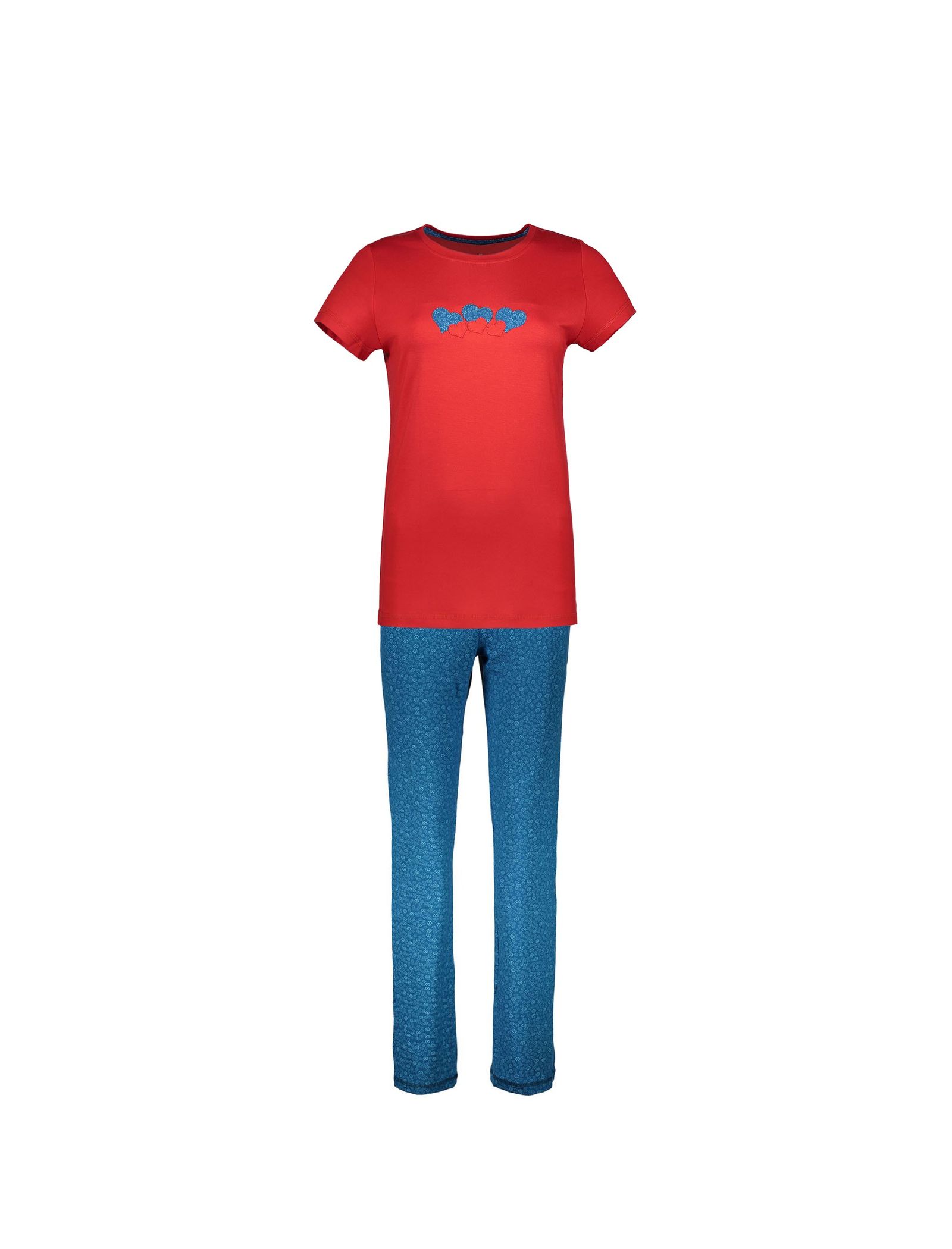 تی شرت و شلوار راحتی ویسکوز زنانه - ناربن - قرمز و آبي - 1