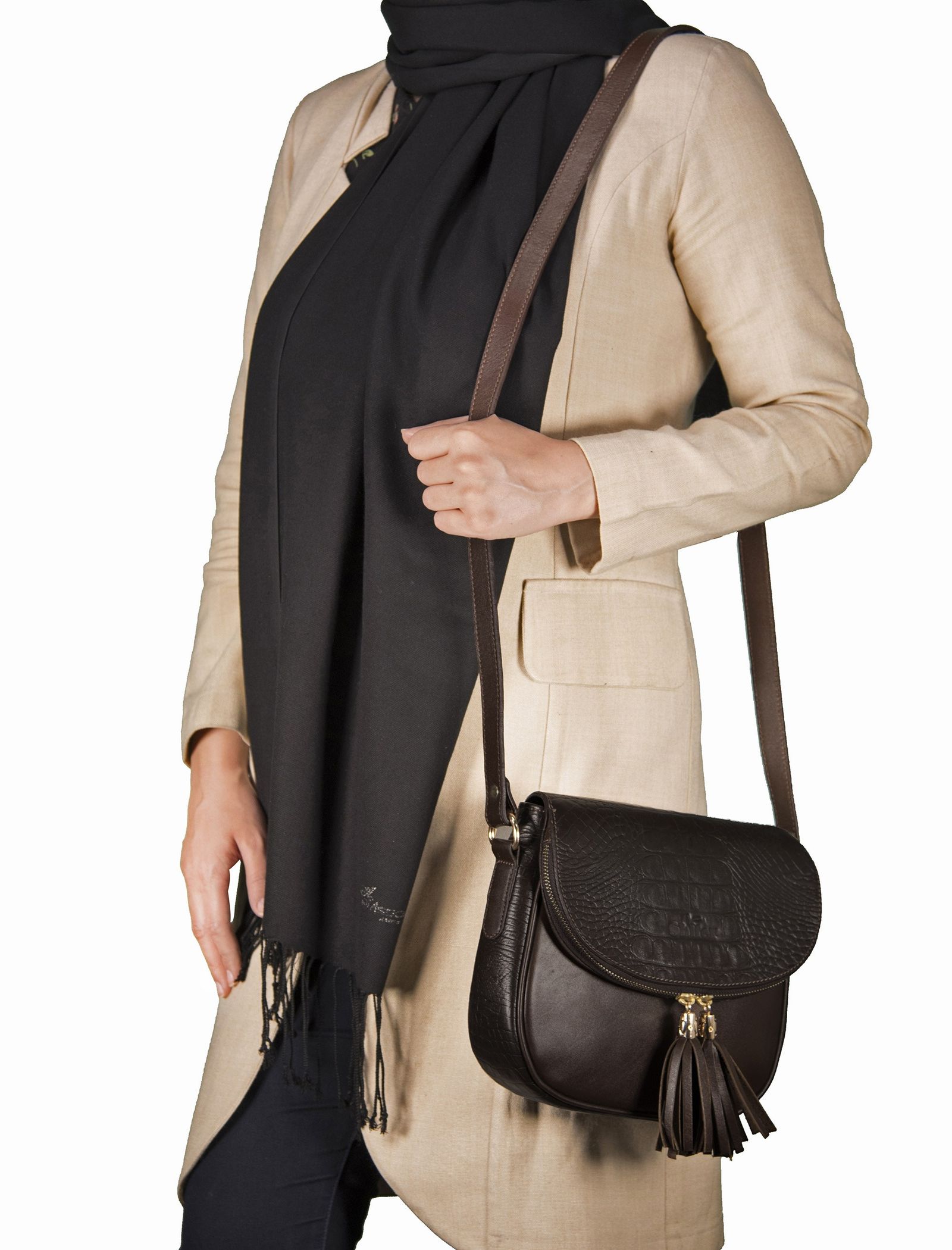 کیف دوشی چرم روزمره زنانه - شیفر - قهوه اي - 8