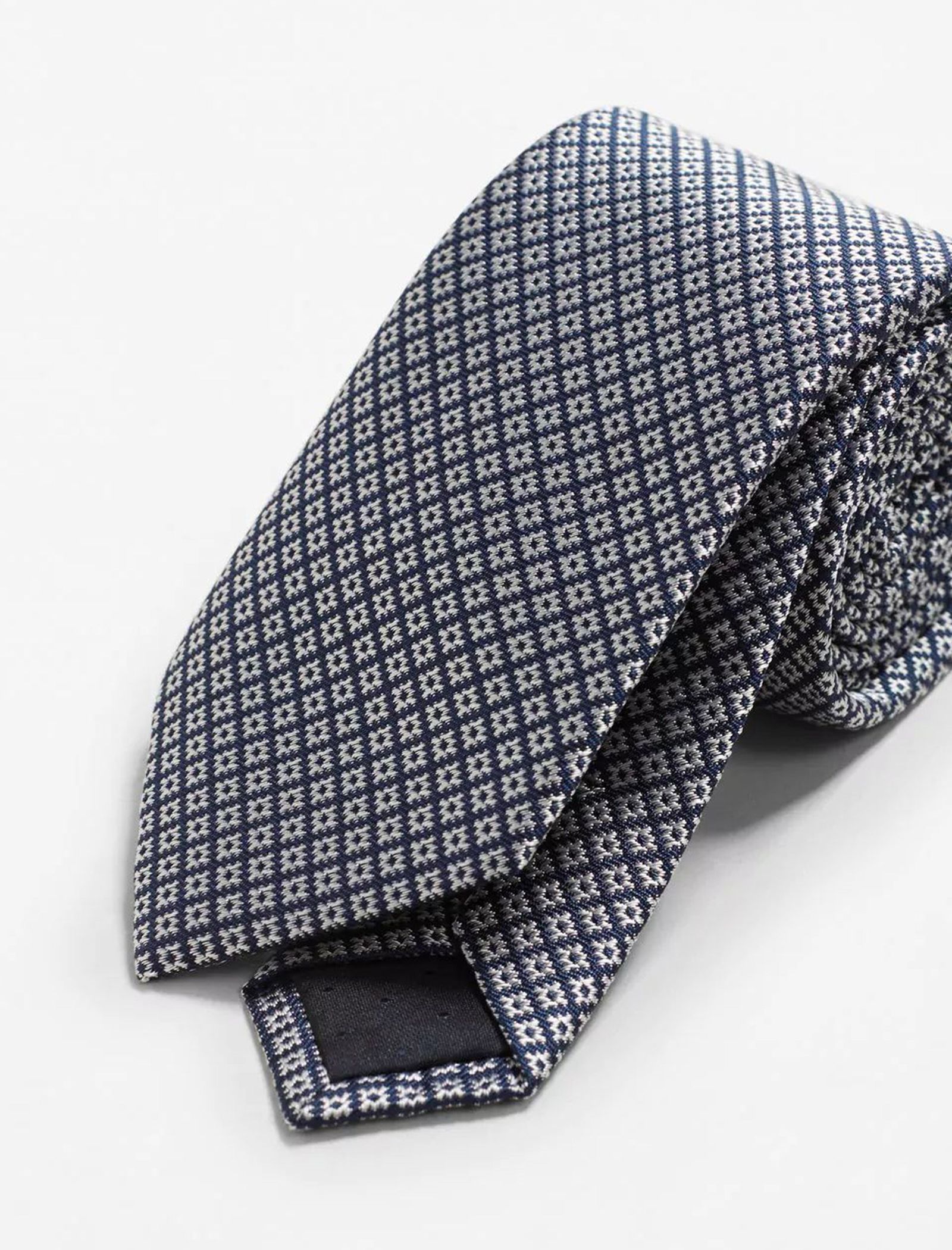 کراوات ابریشم طرح دار مردانه - مانگو - سرمه اي - 4