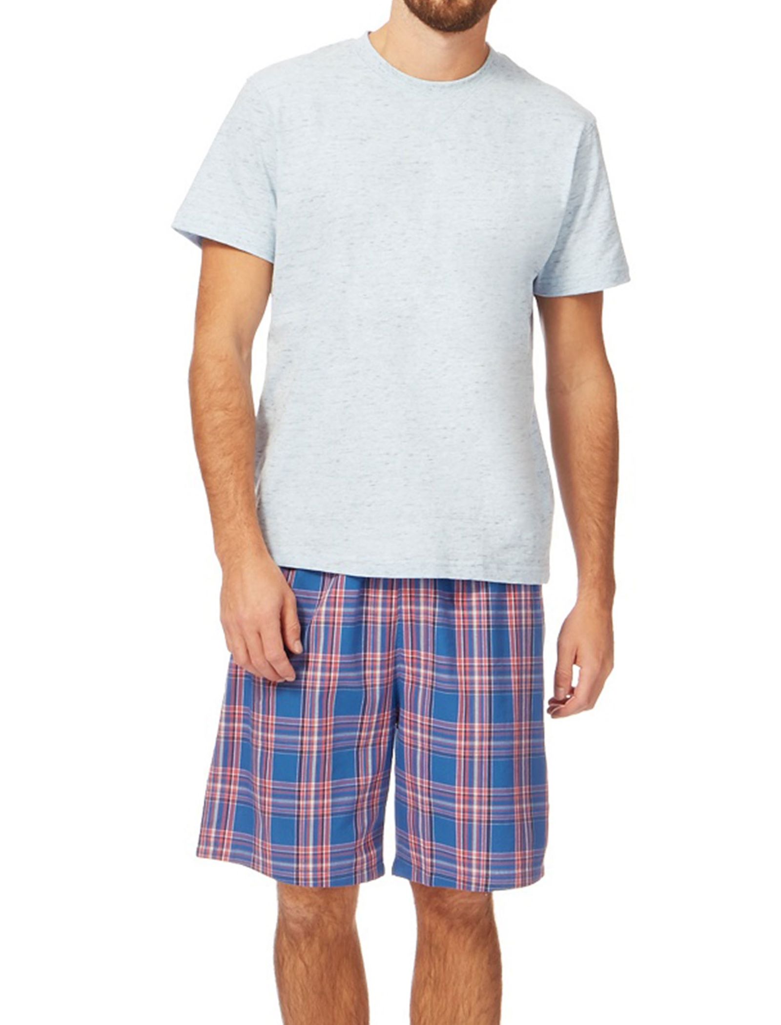 تی شرت و شلوارک راحتی نخی مردانه - منتری - طوسي و آبي - 1