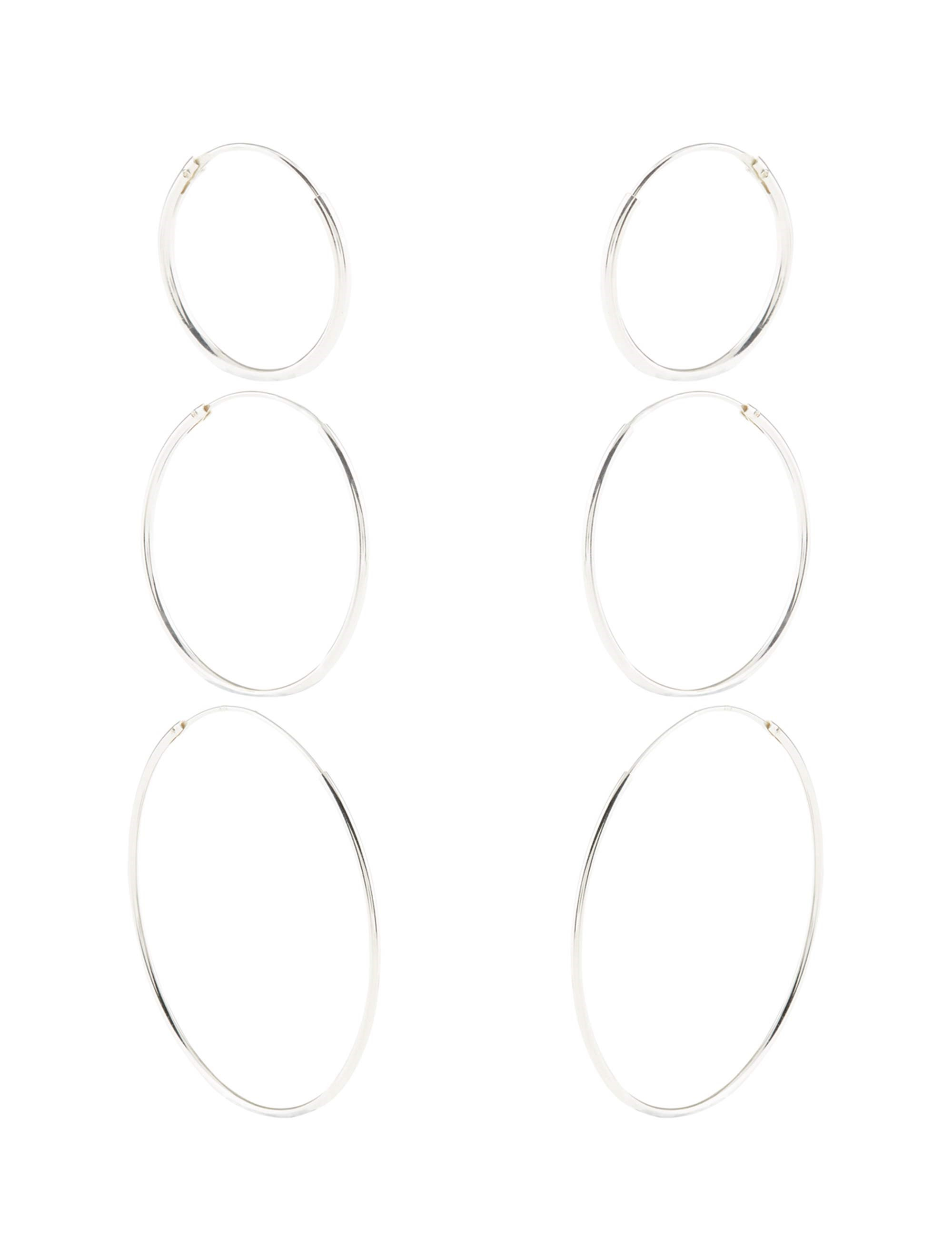 گوشواره نقره حلقه ای زنانه Sterling Silver 3X Simple Hoop - اکسسوریز