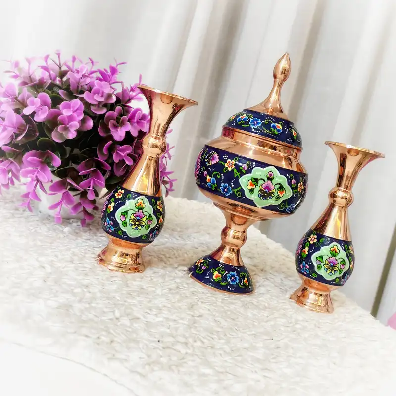 ست 3 تکه گلدان و شکلات خوری مسی مدل پرداز کد trj16