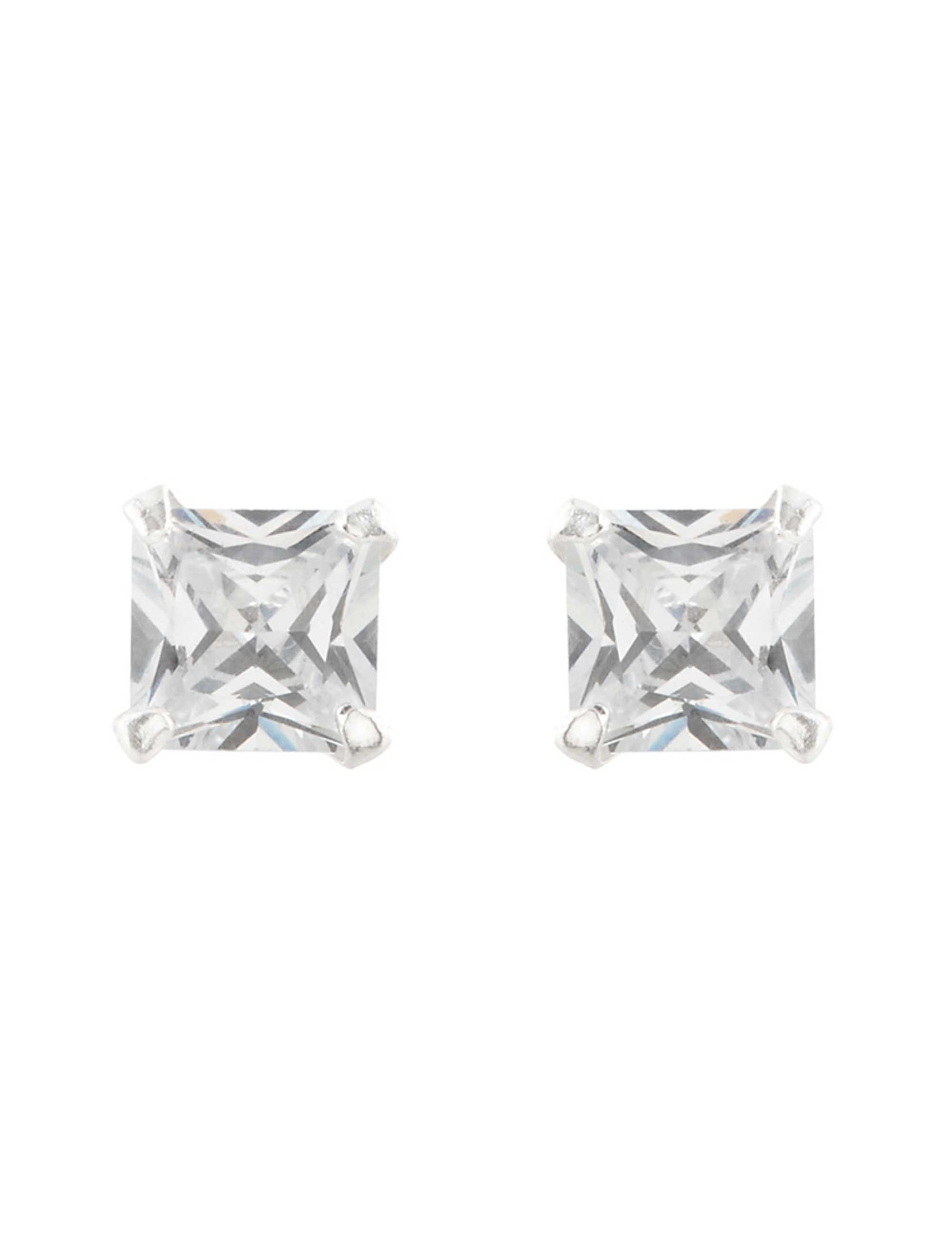 گوشواره نقره میخی زنانه Sterling Silver Square Crystal Stud - اکسسوریز