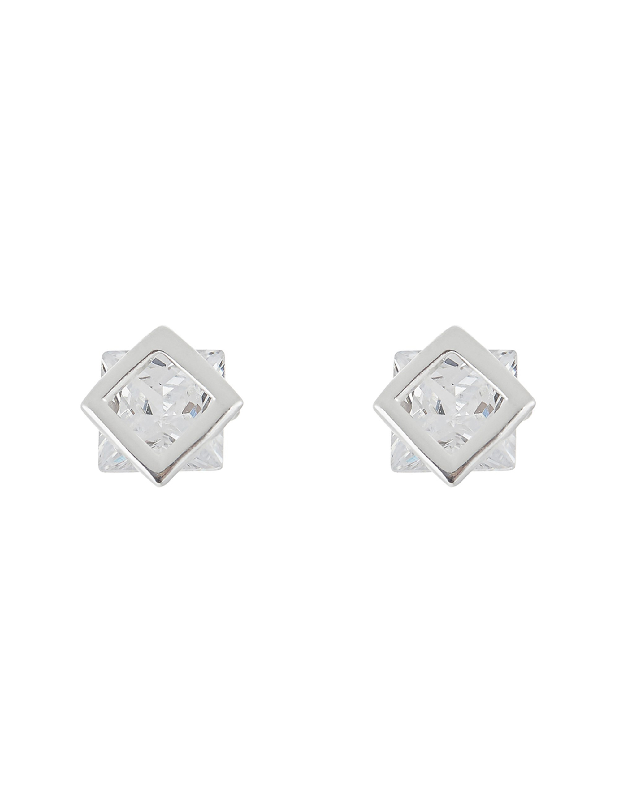 گوشواره نقره میخی زنانه Sterling Silver Caged Geo Crystal Stud - اکسسوریز