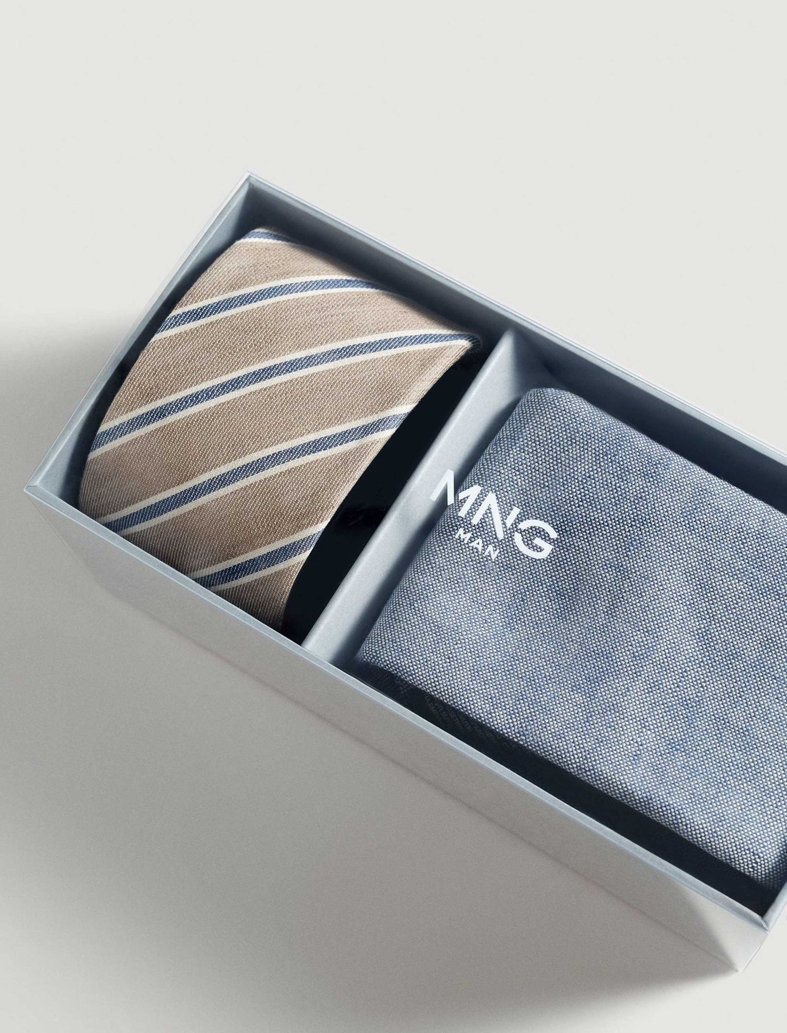 کراوات طرح دار مردانه - مانگو تک سایز - آبي و بژ - 4